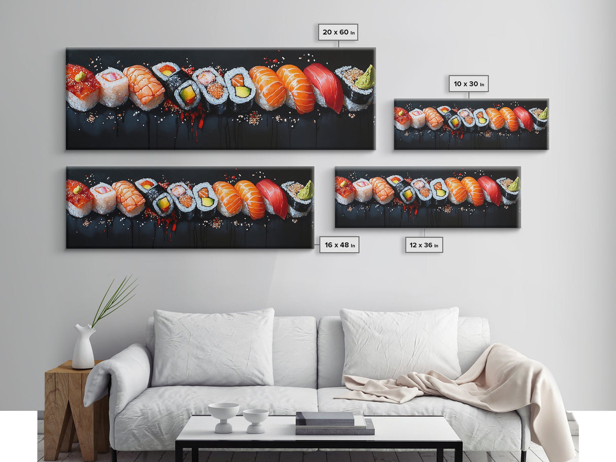 Retro Sushi Painting Print, Canvas Art, Kitchen Decor, Dining Room Decor, Eclectic Home Decor, Food Lover Gift, Japanese Style Decor