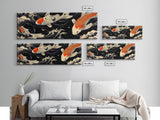 Wabi Sabi Boho Painting Print of Ko Fish, Japanese Style Decor, Panoramic Horizontal Wall Art, Extra Wide 70 Inch Wall Art, 72 Inch Wide Art