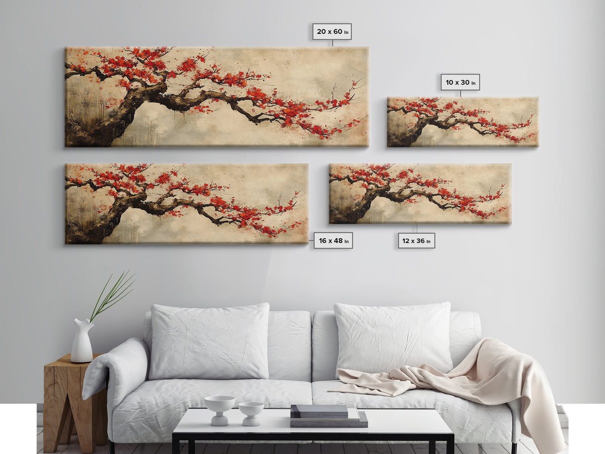 Panoramic Japanese Maple Tree Wall Art Canvas Print, Maple Tree Art, Fall Decor, Fall Wall Art, Wabi Sabi Japanese Style Maple Tree Painting