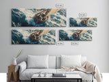 The Storm - Sailboat Battles a Hurricane Framed Canvas Print Panoramic Nautical Decor Fisherman Painting Nautical Landscape Painting