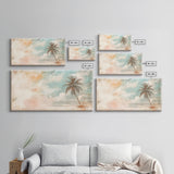 Distressed Painting Print of a Lone Palm Tree on a Beach, Framed Canvas Print, Retro Nautical Landscape Painting, Beach Wall Art, Beach Print