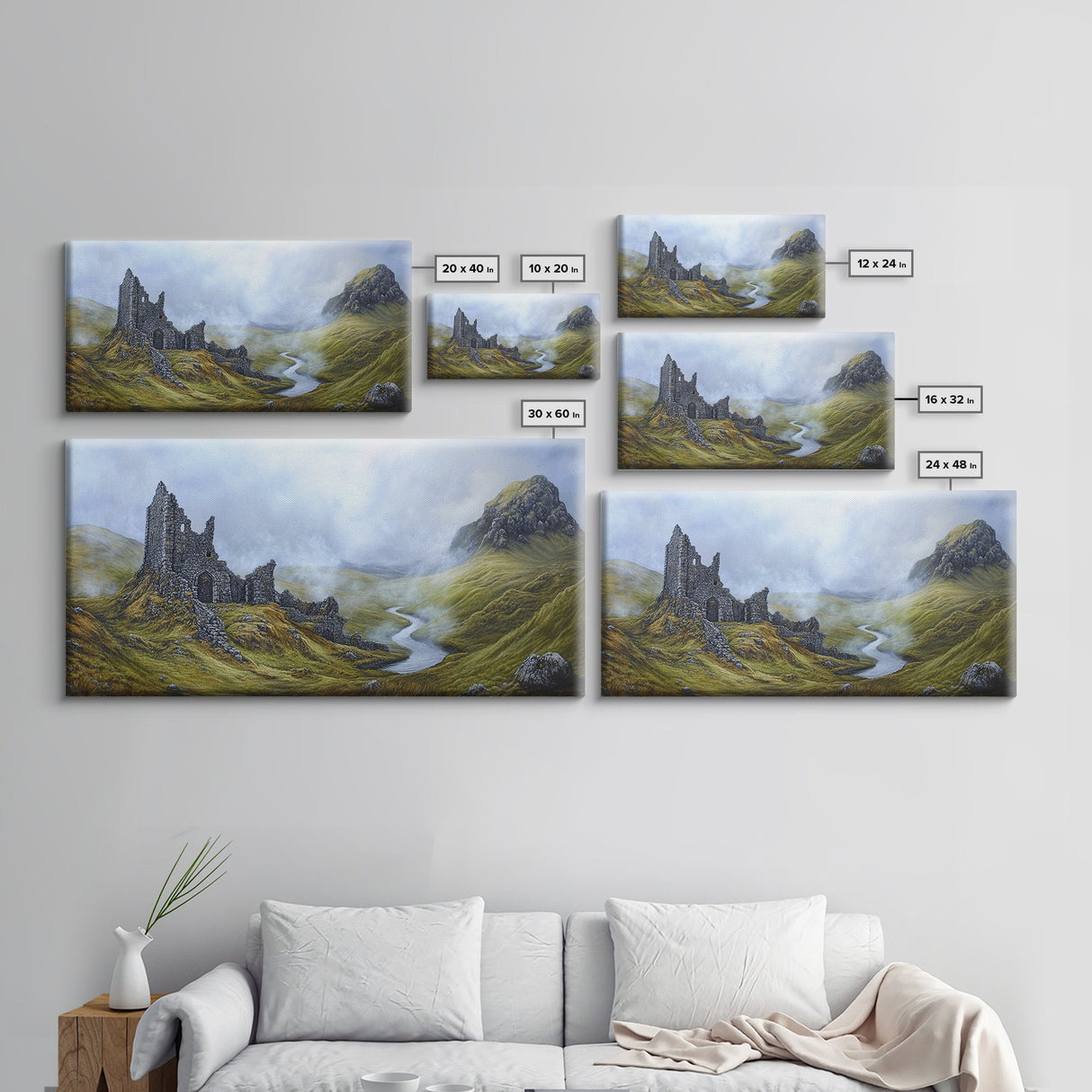 Irish Castle Ruins Painting Canvas Print, Ireland Landscape Painting Print, Ireland Wall Art, Man Cave or Office Home Decor, Above Sofa Art