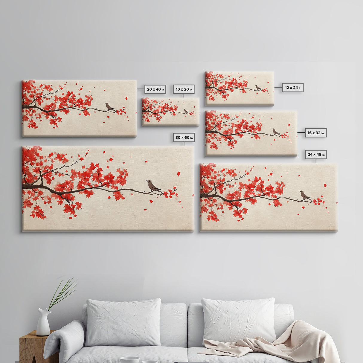 Maple Tree In The Fall Framed Canvas Print - Wabi Sabi Fall Painting - Minimalist Art - Fall Centerpiece - Above Mantle Art - Above Bed Art