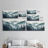 Foggy Mountain Landscape At The Break of Dawn, Framed Canvas Print, Foggy Landscape Painting, Blue Ridge Mountains Painting Print