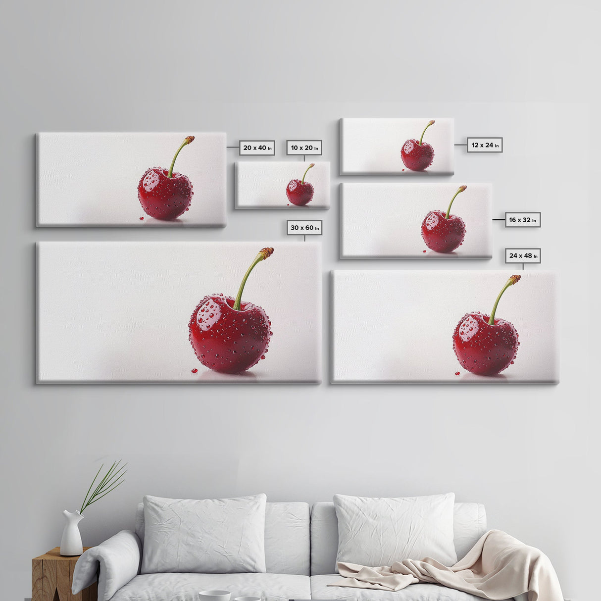 Cherry Wall Art Canvas Print, Cherry Photography Style Art, Cherry Photo Art, Kitchen Art, Kitchen Painting, Modern Art For Kitchen