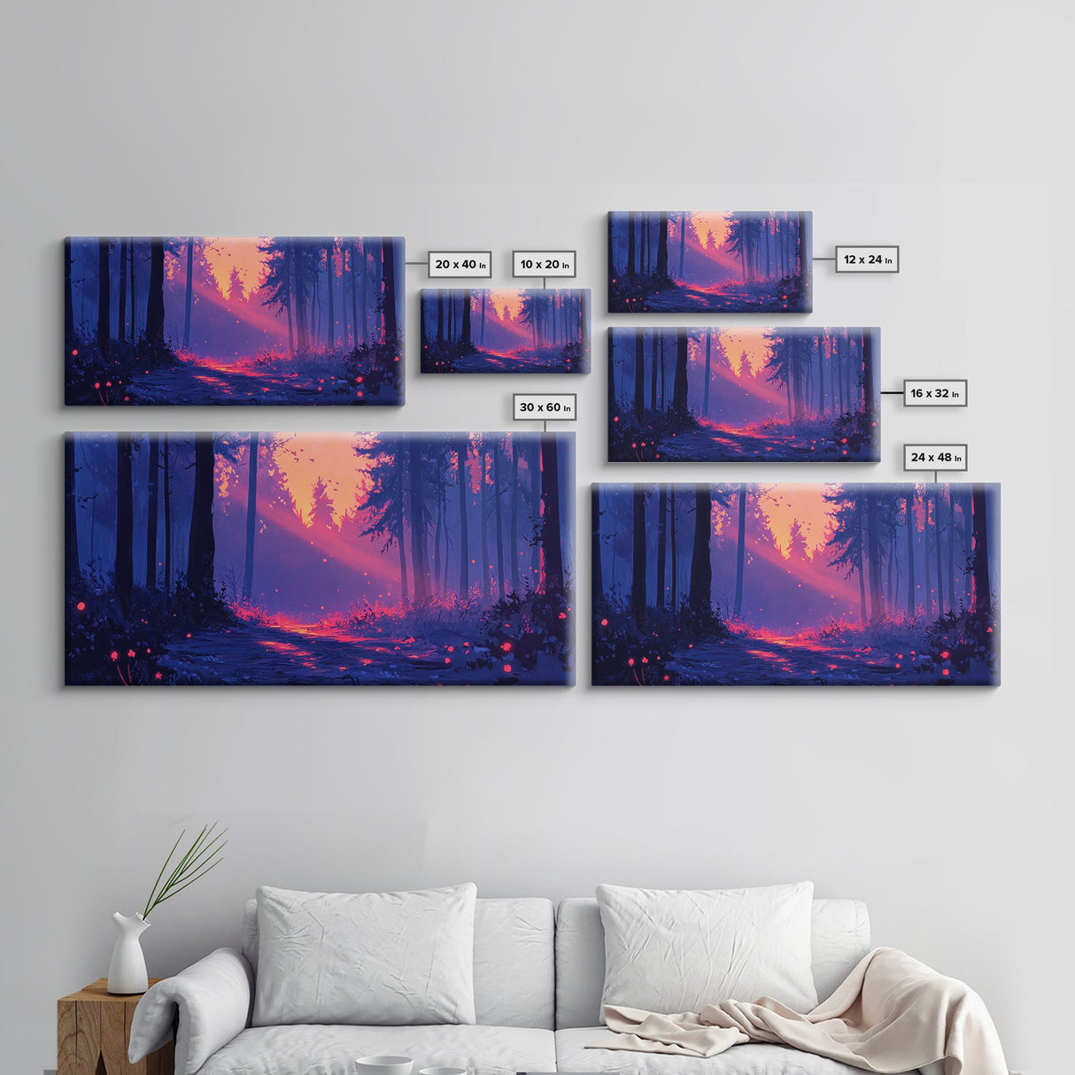 Retro Landscape Painting Wall Art Framed Canvas Print, Landscape Watercolor Art, Living Room Art, Above Sofa Wall Art, Bedroom Decor