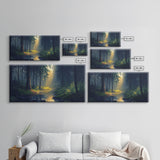 Sun Shines Through The Forest Trees, Framed Canvas Print, Fantasy Landscape Painting, Forest Landscape Oil Painting Print, Living Room Decor