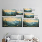 Minimalist Watercolor Painting Print of The Blue Ridge Mountains, Framed Canvas Print, Modern Landscape Painting