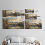 Mountains With Lake French Landscape Panoramic Oil Painting Canvas Print, Canvas with Wood Frame, Modern Living Room Wall Art