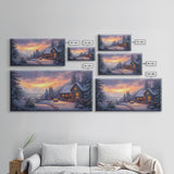 Snow Falls In The Mountains at Sunset, Framed Canvas Print, Retro Christmas Wall Art, Winter Not Christmas Wall Art, Winter Wall Art