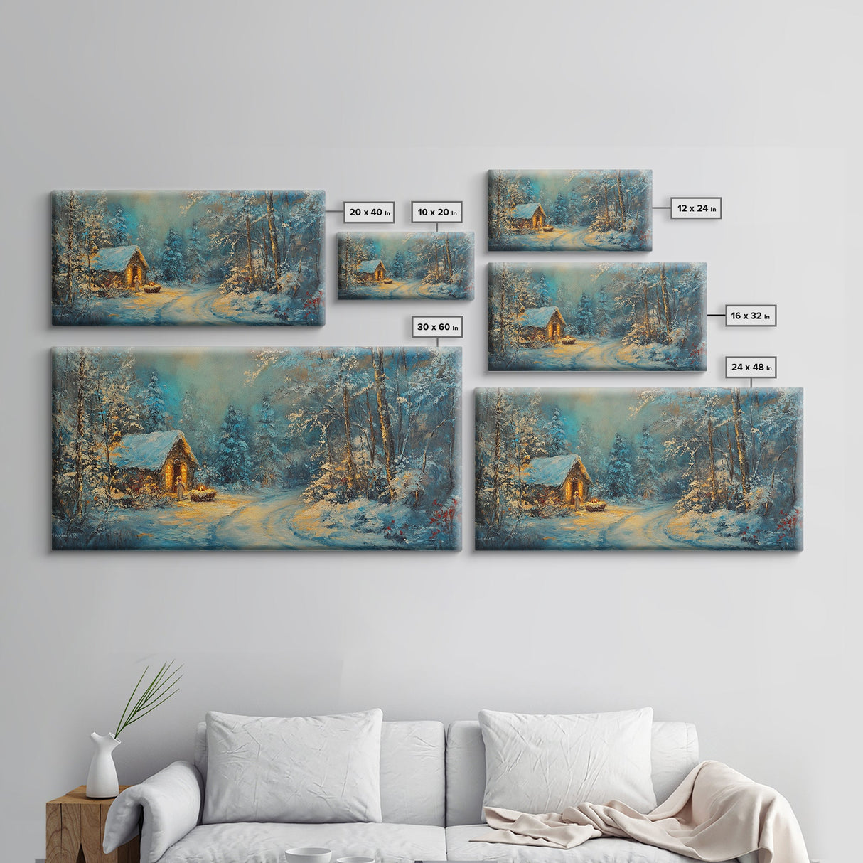 Above Mantle Christmas Wall Art, Framed Canvas Print, Cabin Art, Wall Art For Cabin, Winter Landscape Painting, Winter Themed Home Decor