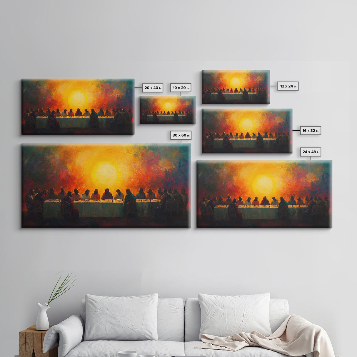 Scenic Depiction Of The Last Supper Framed Canvas Print - Jesus Art, Bible Wall Art, Christian Faith Home Decor, Last Supper Oil Painting