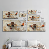 Retro 1920s Airplane In Flight Framed Canvas Print, Airplane Painting, Biplane Painting, Office Decor, Office Wall Art