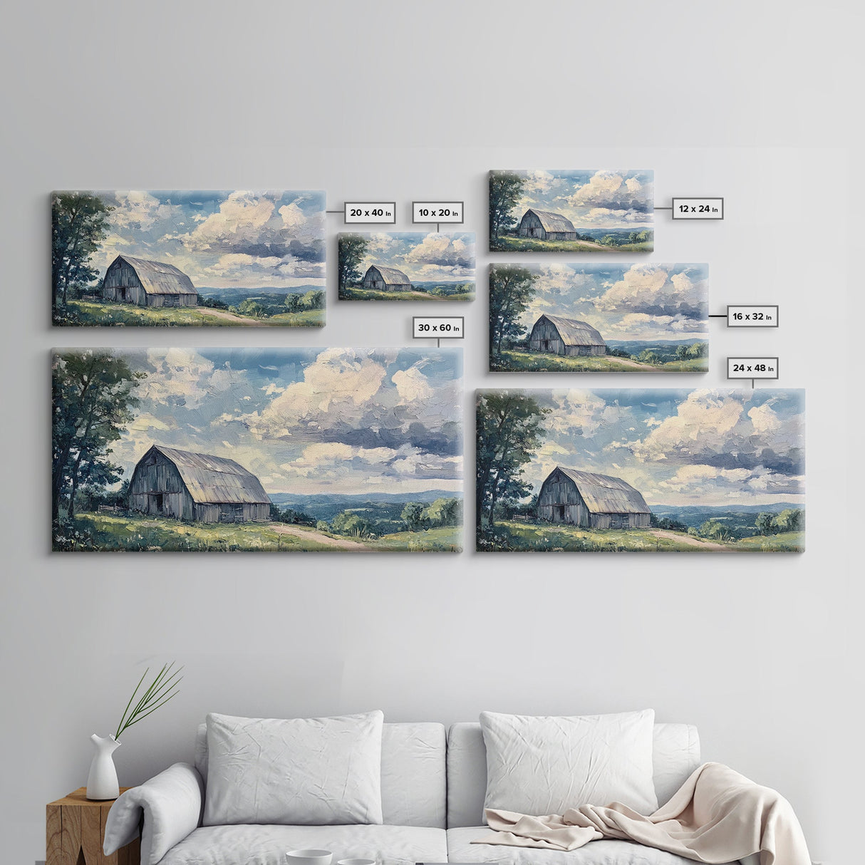 Rustic Old Barn Painting Framed Canvas Print Panoramic Rural Landscape Primitive Art Farmhouse Home Decor Barn Wall Art Ready To Hang