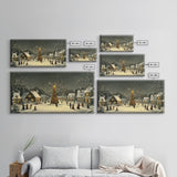 Festive Christmas Village Wall Art Framed Canvas Print, Festive Christmas Street Scene, Cozy Christmas Wall Art, Ready To Hang Xmas Decor