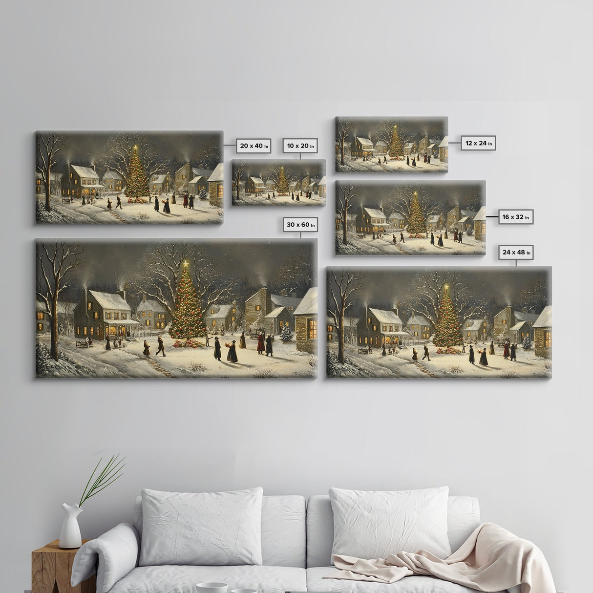 Winter Street Scene - Victorian Christmas Village Oil Painting Print - Ready To hang Christmas Art - Christmas Wall Art - Cozy Christmas Print