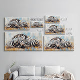 Zebra Having a Nap - Framed Canvas Print - Ready to Hang - Zebra Painting - Animal wall art - Safari Art