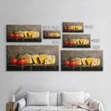 Still Life of Tomatoes and Cheese - Framed Canvas Print - Kitchen Wall Art - Kitsch Home Decor - Food Oil Painting Wall Art