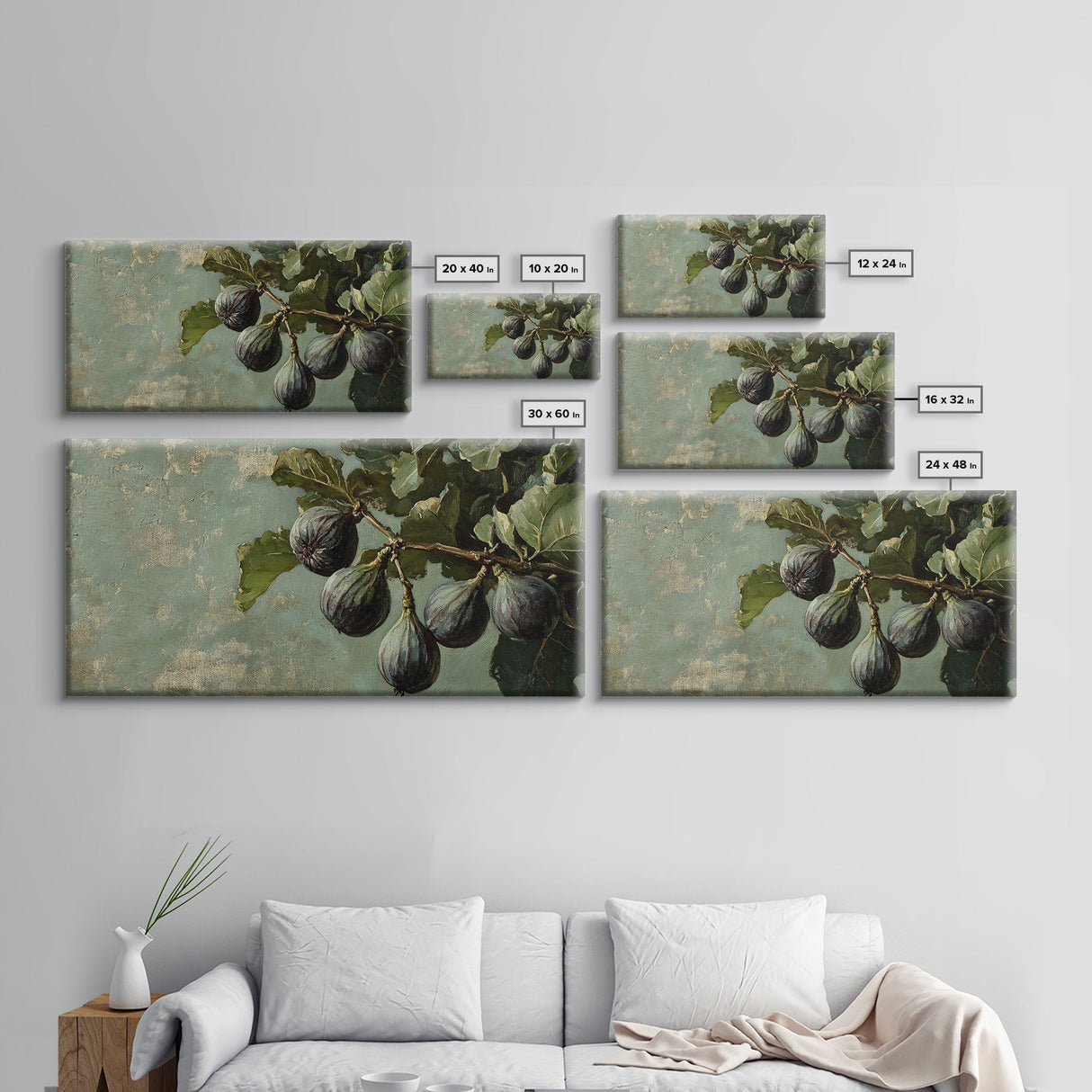 Figs On The Branch - Framed Canvas Print - Fig Painting - Fig Original Oil Painting Small Fruit Still Life Colorful Wall Art Hand Made Ready To hang