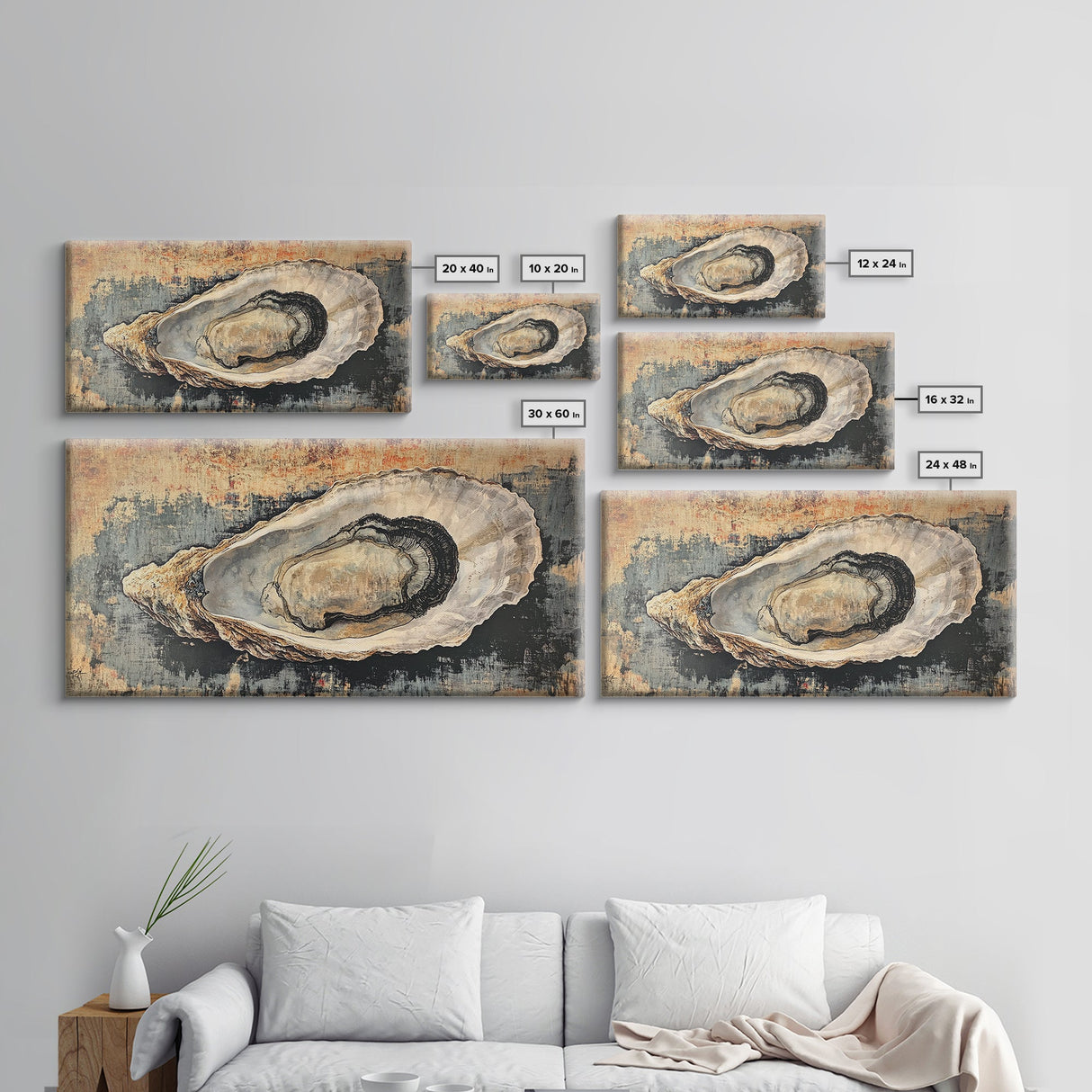Oyster Shell Painting Canvas Print, Boho Nautical Decor, Coastal Wall Art, Framed Canvas Print, Minimalist Oyster Painting, Nautical Wall Art