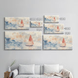 Sailboat sails at Dawn Framed Canvas Print - Nautical Decor - Coastal Decor - Neutral Seascapes Painting - Modern Wall Art