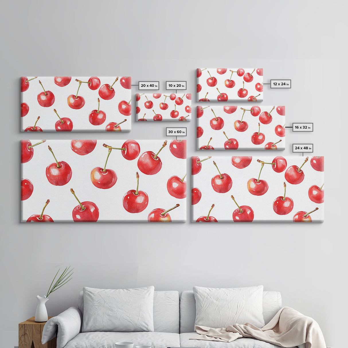 Preppy Cherry Wall Art Framed Canvas Print - Kitchen Wall Art - Dining Room Wall Art - Loft Decor - Cute Wall Art - Cutesy Home Decor