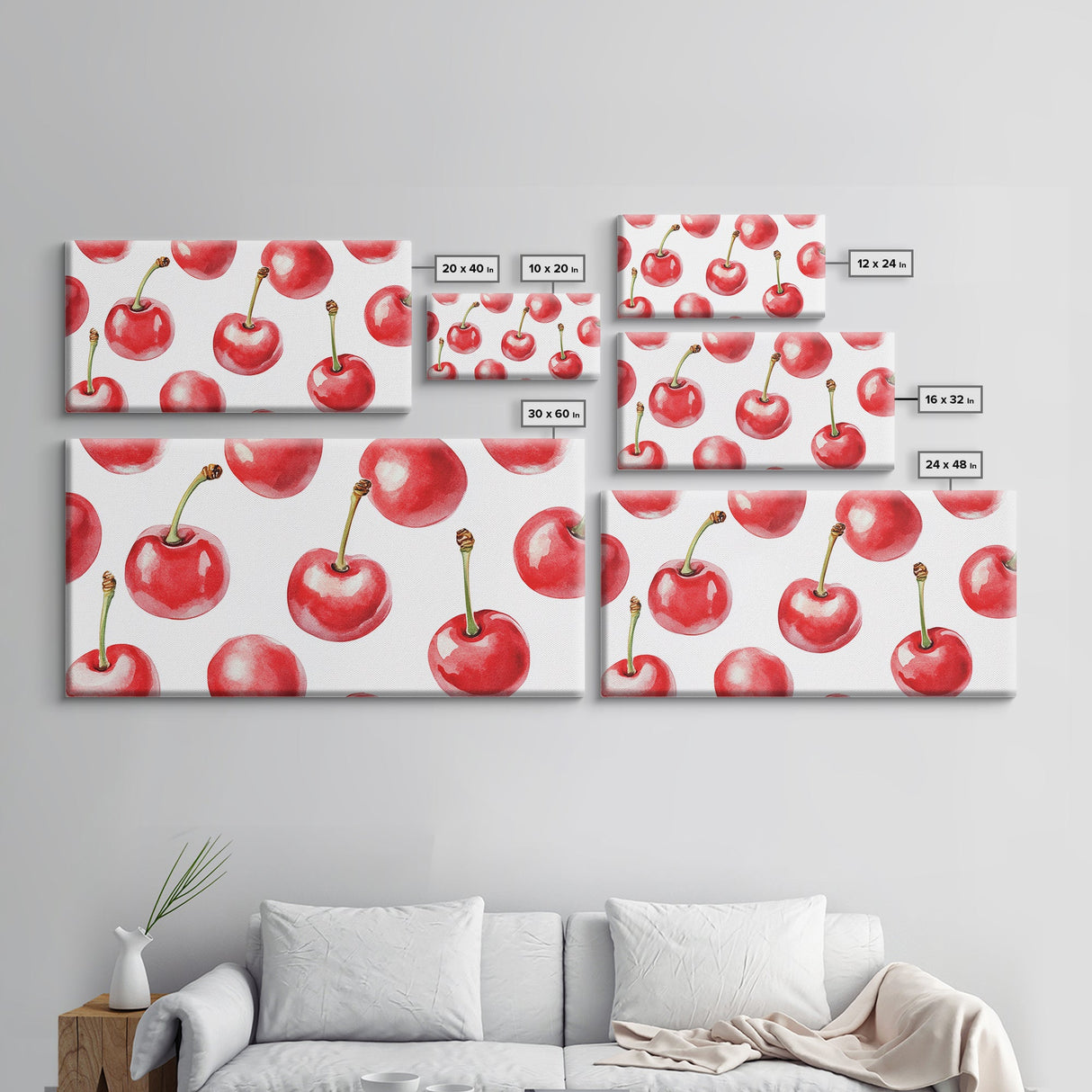Kitchen Wall Art - Watercolor Painting of Cherries - Canvas Print - Cherry Wall Art - Cherry Decor - Cherries Kitchen Wall Art - Kitsch Kitchen