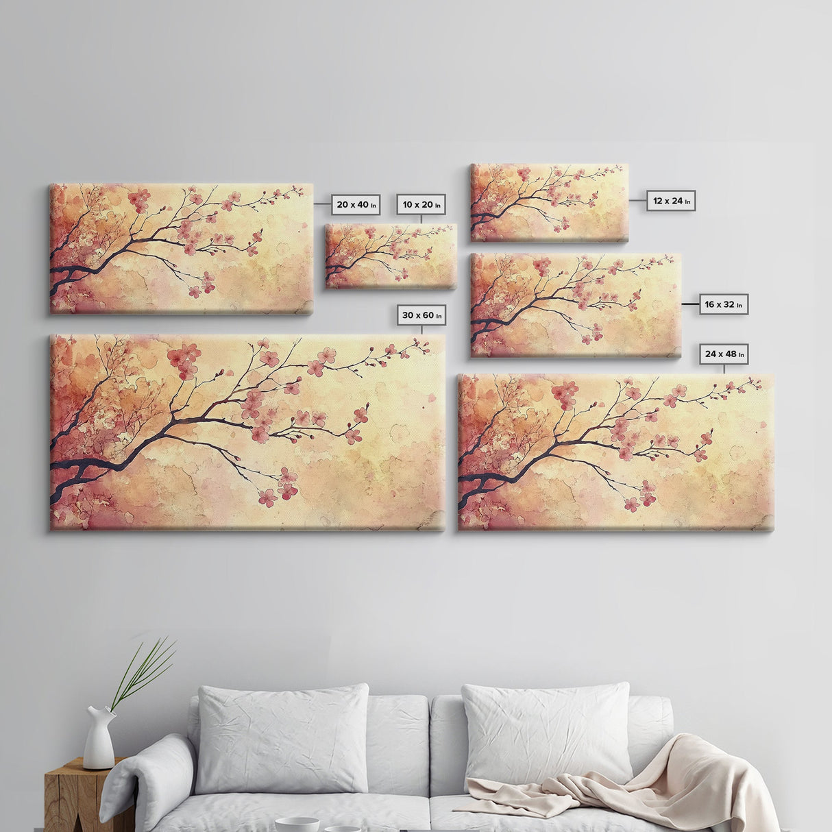 Original Floral Exquisite Canvas Wall Art, Cherry Blossoms, Wabi Sabi Decor, Boho Home Decor, Boho painting, Original Painting Print