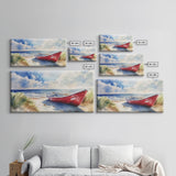 Coastal Decor - Painting of a Canoe On The beach Framed Canvas Print - Maine Painting - Maine Wall Art - Coastal Home Decor - Beach Art