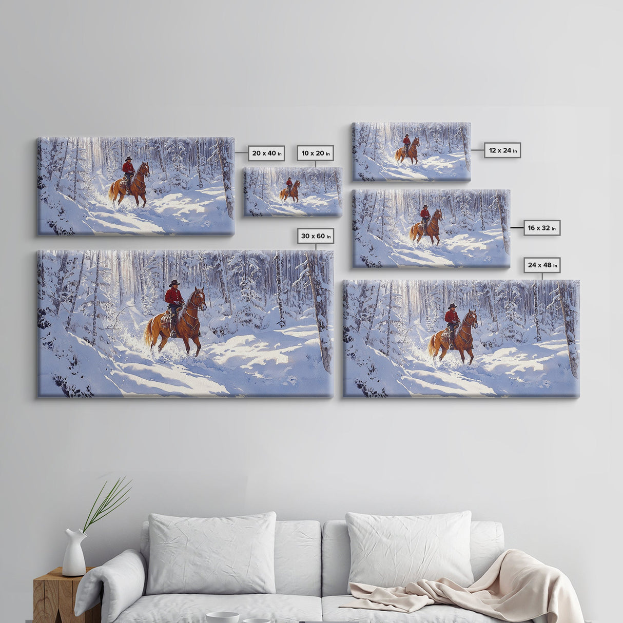 The Winter Cowboy Framed Canvas Print - Cowboy Rides His Horse Through The Snow - Cabin Decor - Outdoorsman Gift Idea - Cowboy Gift