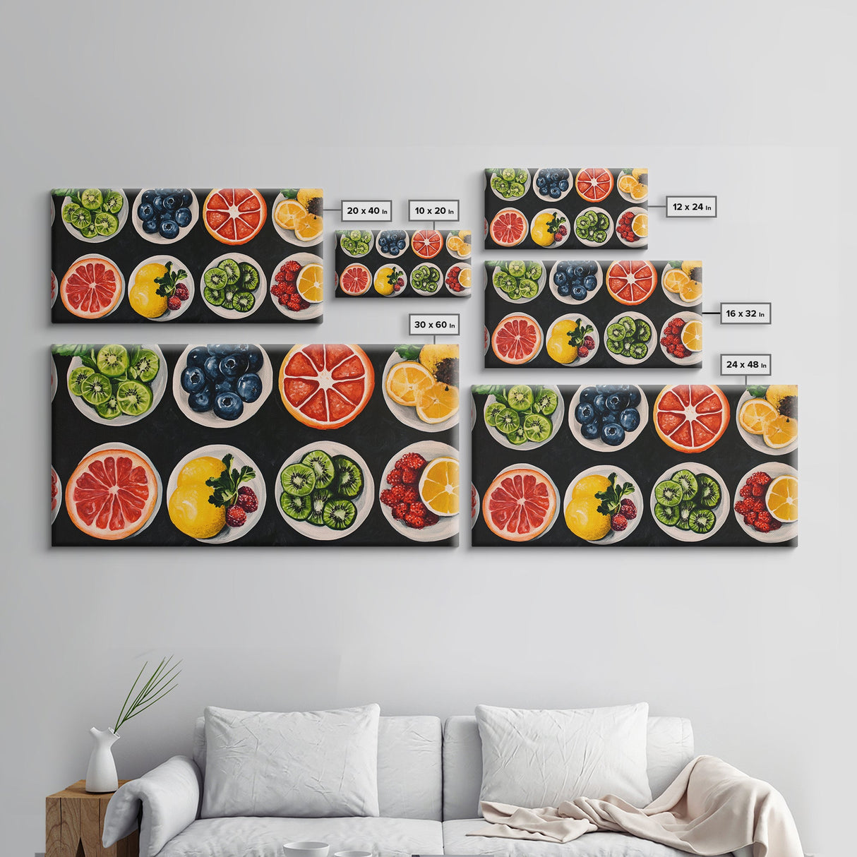 Fruit Basket Painting Canvas Print, Modern Fswmrhouse Kitchen Wall Art, Vintage Fruit Art For Dining Room Framed and Ready To Hang