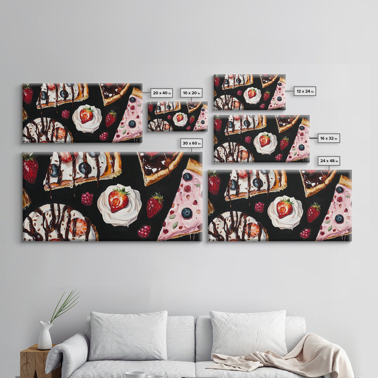 Food Painting Print, Desserts Painting Wall Art, Framed Canvas Print, Kawaii Food Painting For Kitchen, Kitchen Home Decor, Kitchen Wall Art