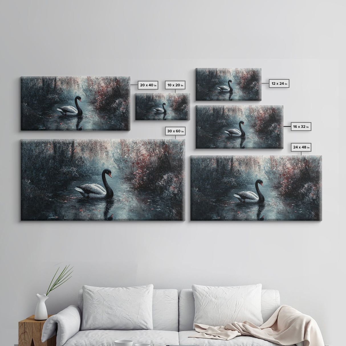 Dark Academia Oil Painting Print of a Black Swan - Gothic Decor - Living Room Decor - Above Sofa Gothic Art - Halloween Decor