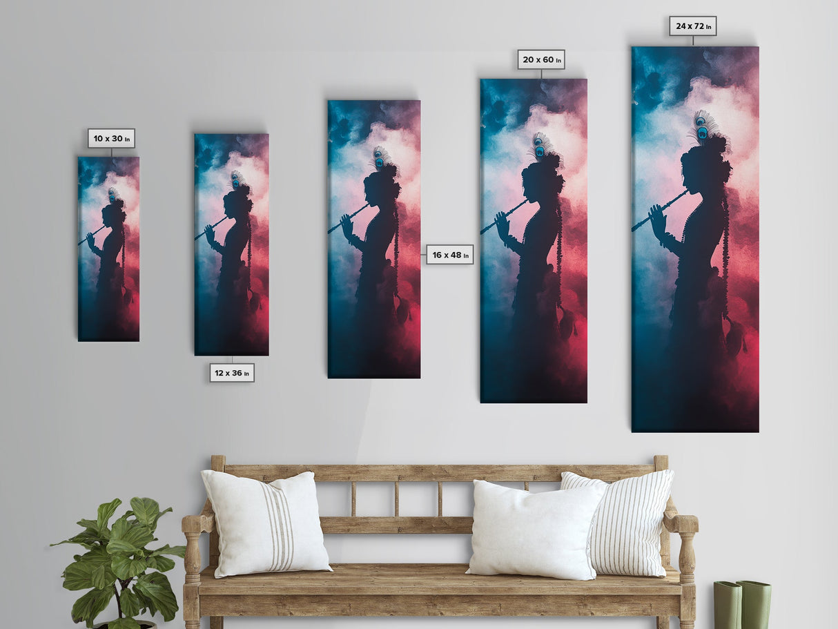 Radha Krishna Painting Print, Framed Canvas Print, Krishna Wall Art, Tall Vertical Art, Skinny Art, Indial Art, Krishna Painting