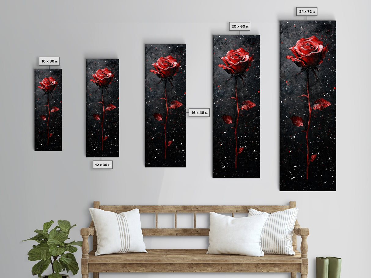 Red Rose Painting Framed Canvas Print, Gothic Art Dark Romance Painting, Tall Skinny Art Bedroom Decor, Moody Art Christmas