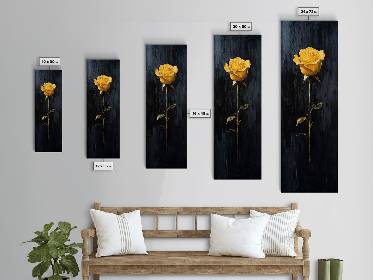 Golden Rose Painting Framed Canvas Print Elegant Art Nouveau Flower Decor, Rose Painting, Yellow Flower Canvas, Living Room Botanical Prints