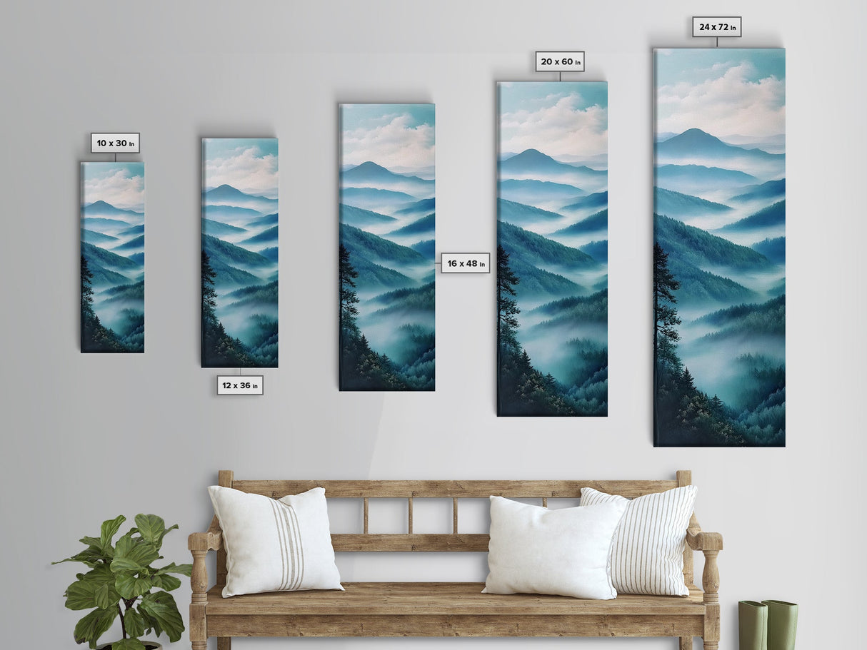Smoky Mountain View Framed Canvas Print Serene Nature Landscape Art, Southwest Wall Art, Blue and Green Wall Art, Bedroom Art, Above Couch Decor