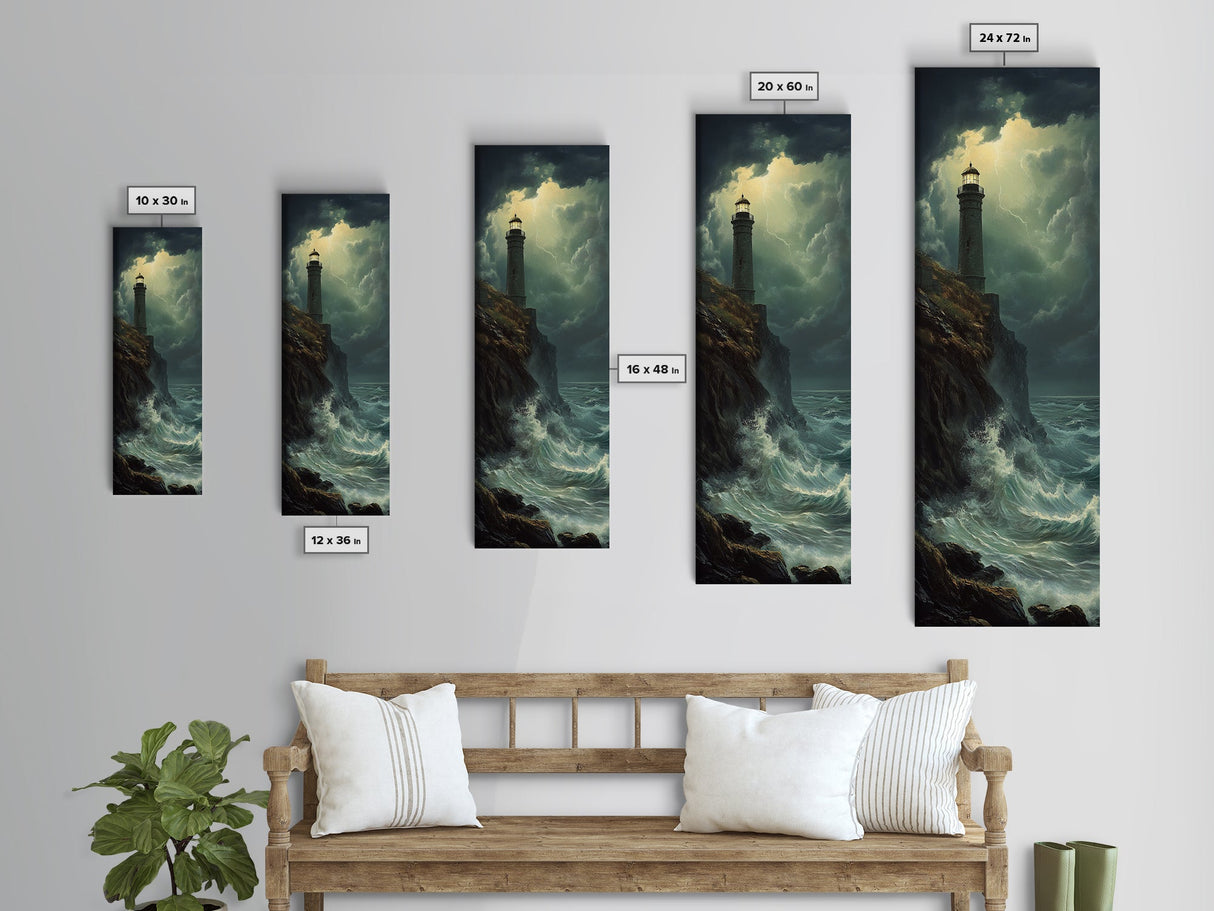 Nautical Landscape Painting Canvas Print, The Light House, Lighthouse Painting, Seascape Painting, Accent Piece, Tall Narrow Art, Skinny Art