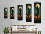 Moonlight goddess painting mystical framed canvas print, ethereal night scene, boho wall art, spiritual bedroom decor, wildflower moon art