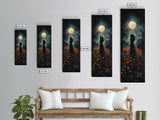 Moonlight silhouette painting mysterious framed canvas print, dark romance art, moonlit field wall decor, spiritual night scene art