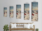 Snowy village painting peaceful Christmas scene framed canvas print, winter wonderland town, cozy holiday decor wall art gift idea