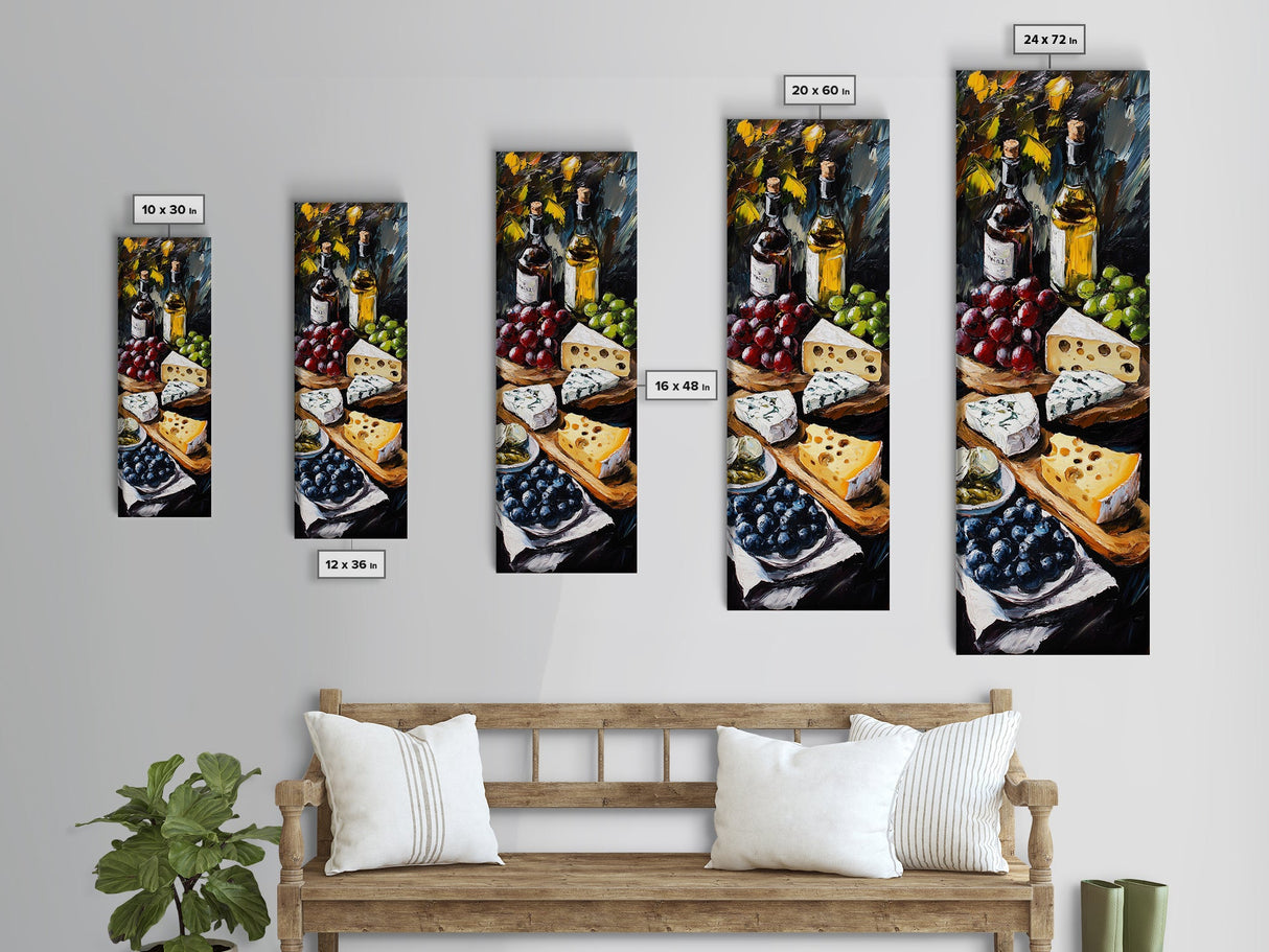 Framed Canvas Print Cheese and Wine Scene Painting Kitchen Wall Art Farmhouse Decor Rustic Art Culinary Print
