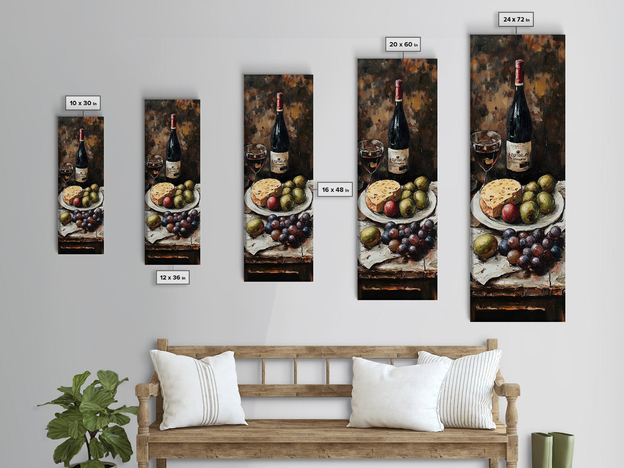 Framed Canvas Print Wine Cheese Fruit Kitchen Painting Rustic Wall Art Farmhouse Decor Food Review Kitchen Art
