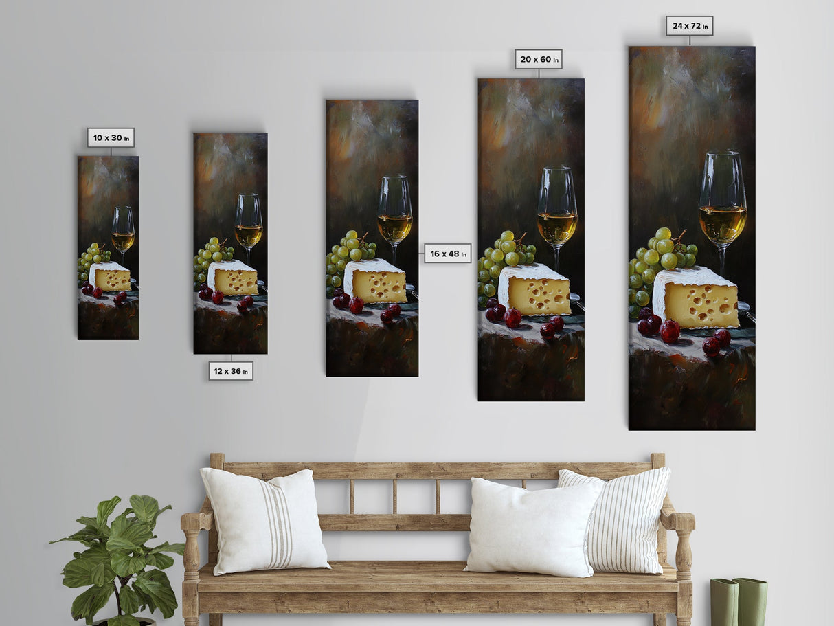 Framed Canvas Print Cheese and Wine Kitchen Art Farmhouse Decor Food Review Wall Art Culinary Kitchen Print