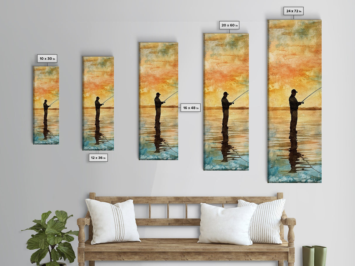 Framed Canvas Print Fishing Silhouette Art Above Sofa Art Southwest Wall Art Gift Idea Living Room Art Nature Lover's Unique Home Decor