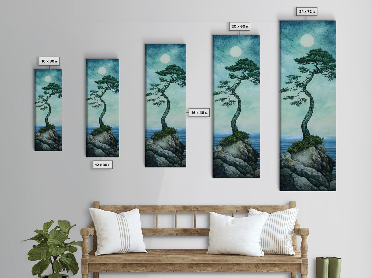 Framed Canvas Print Nautical Decor Moon Oil Painting Calm Blue Tones Above Bed Wall Art Nautical Art Coastal Decor Bedroom Wall Accent