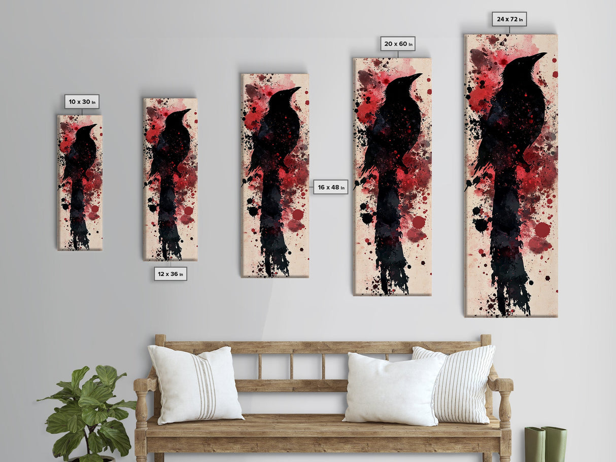 Framed Canvas Print Rustic Bird Art Southwest Style Raven Painting Tall Narrow Art Statement Piece Bedroom Art Halloween Fall Decor