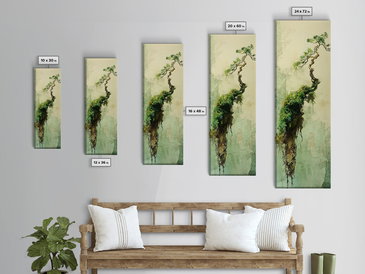 Framed Canvas Print Wabi Sabi Botanical Art Mossy Tree Artwork Unique Nature Decor Tall Skinny Art Wabi Sabi Wall Art Living Room Accent