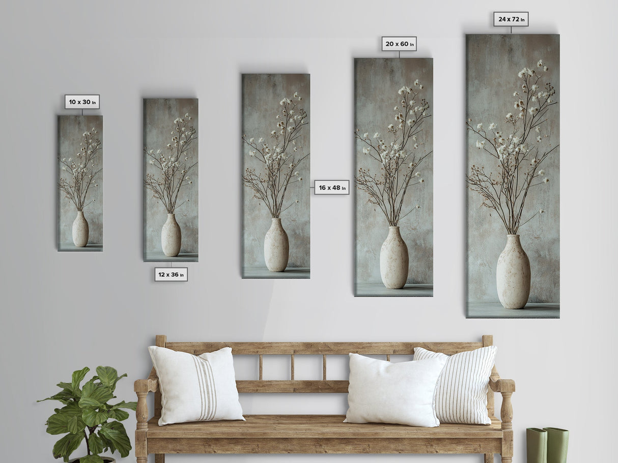 Framed Canvas Print Tall Skinny Art with Rustic Wildflower Painting, Botanical Wall Art, Wabi Sabi Art, Living Room Decor, Gift Idea Her