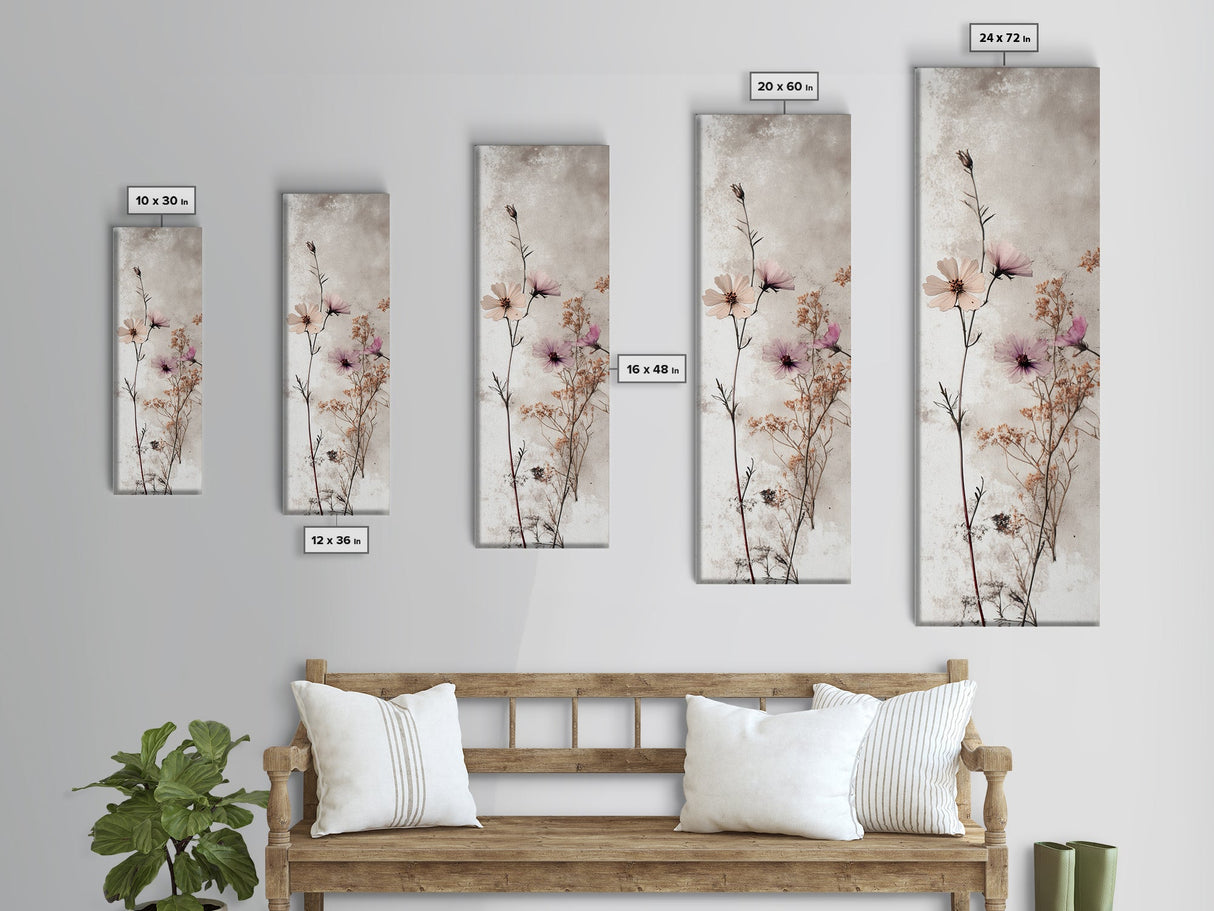 Framed Canvas Print Moody Wildflower Painting on Canvas, Minimalist Botanical Art, Cozy Autumn Decor, Above Couch Art, Rustic Wall Art